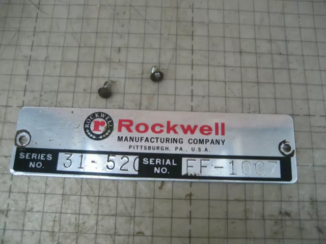 Rockwell Delta 31-520 6"x48" Belt Sander Name Plate ID Badge 4"x1" FF-1007 Part