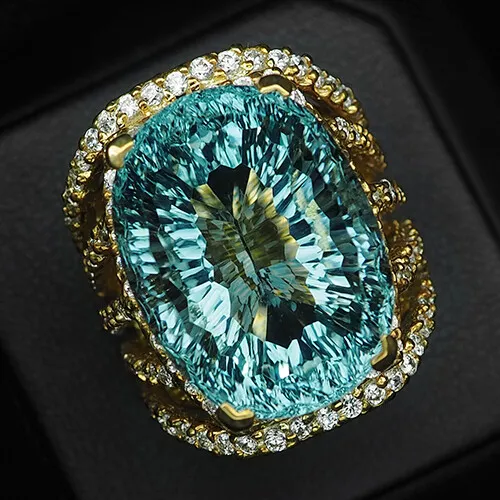 Mint Blue Paraiba Tourmaline Concave 23.10Ct 925 Sterling Silver Rings Size 5.5
