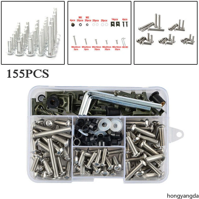 New 155x Motorcycle Shell Fairing Bolt Plate Screws Nut Hardware Assortment Kit