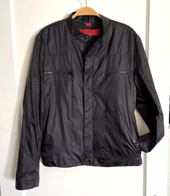 HUGO BOSS Euro-Style Jacket Sz M Light-weight Black Poly w/ Mesh Lining Packable