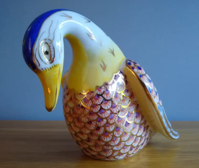 Vintage Fine Porcelain Hand Painted Goose Swan Figurine Bird Crown Derby Style