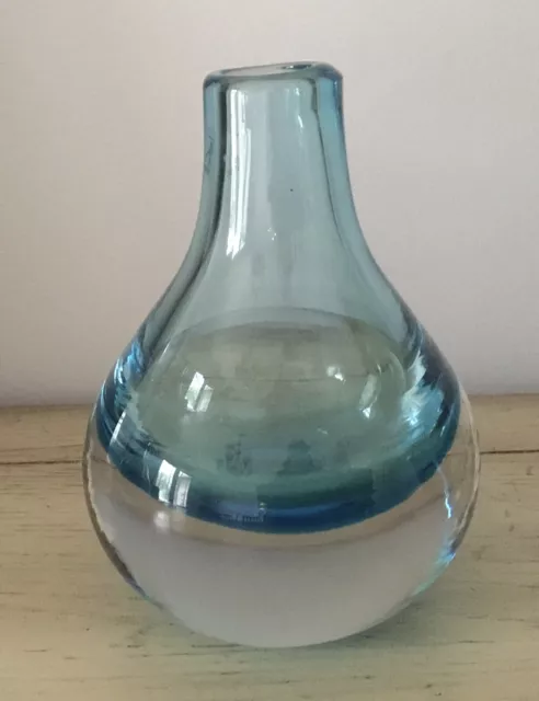 Modern Hand Blown Art Glass Blue Bud Vase 5.5”