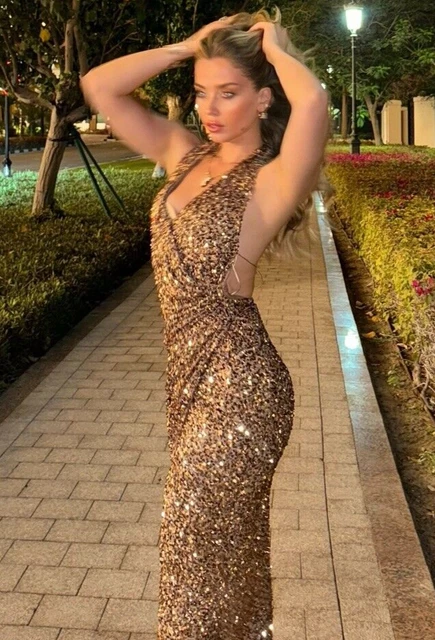 slim fit dress slacks ZARA Sequin & beaded halter dress – Can I Borrow it Babe main image 0