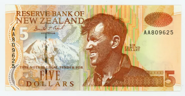 New Zealand ... P-177a ... 5 Dollars ... ND (1992-97) .. *UNC* ...  Prefix  "AA"