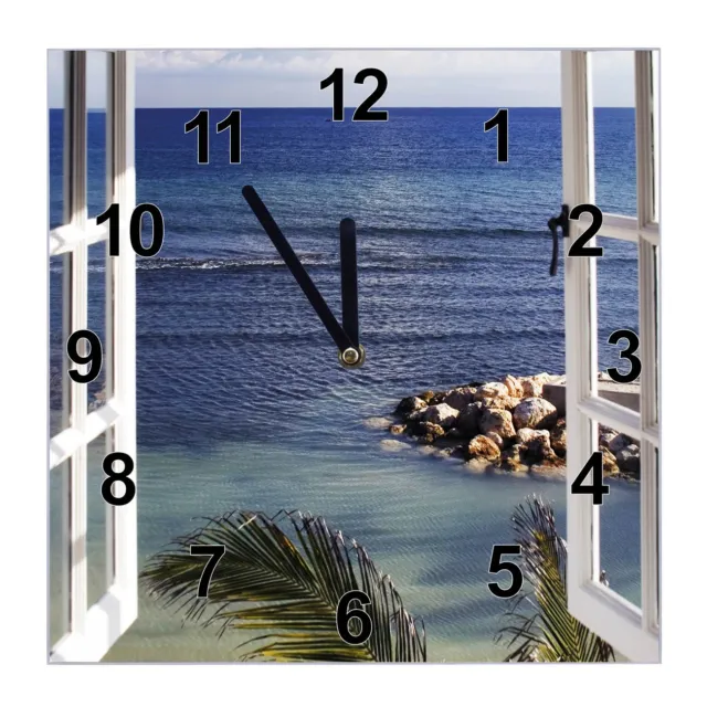 banjado Wanduhr aus Glas 30x30cm Glasuhr geräuscharm Uhr Fensterpanorama