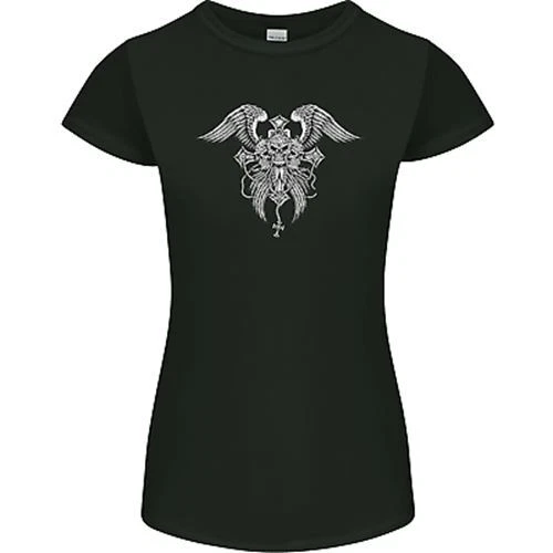 Cross Skull Wings Gothic Biker Heavy Metal Womens Petite Cut T-Shirt