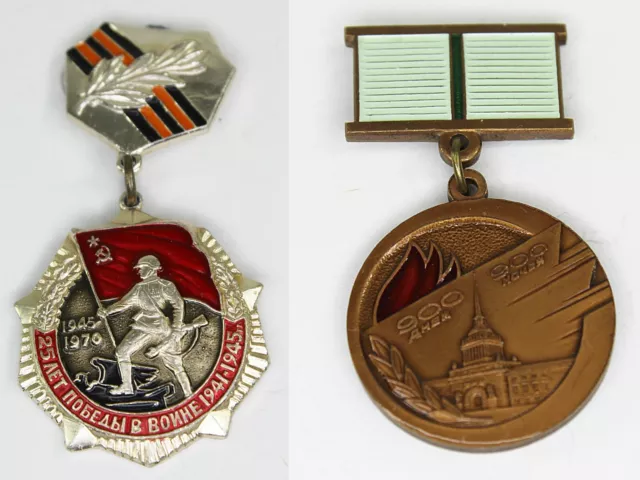 2 Original Soviet Union WW2 Medals Siege of Leningrad and Victory in War Badges