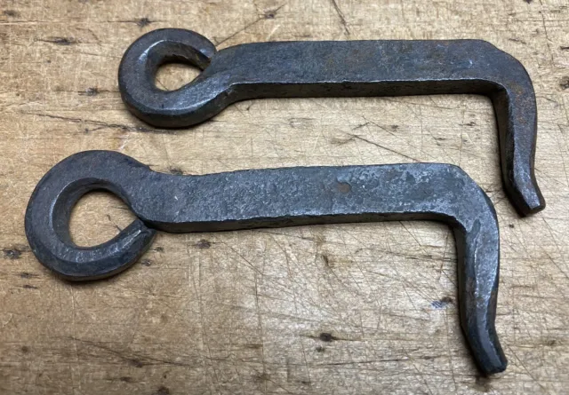 2 Antique Hand Forged Iron Door Latch Hooks. Barn Gate Hardware. 3 1/4”