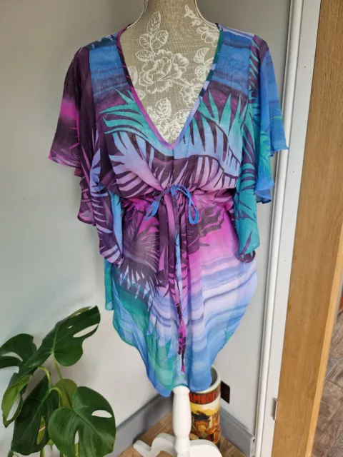 Wallis Tropical Palm Leaf Pattern Beach Cover Up Floaty Top pool holiday Large