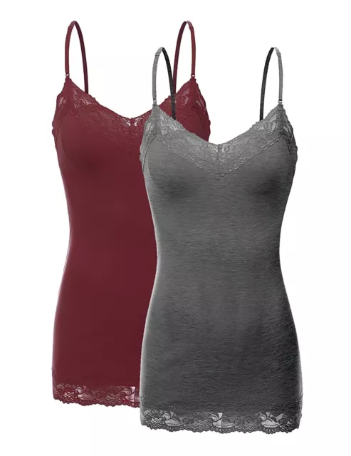 Women's and Juniors Adjustable Spaghetti Strap Lace Trim Long Camisole Tank Top