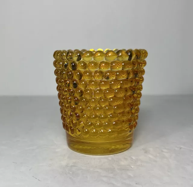 Vintage Amber Glass Hobnail Tea Light Votive Cup Candle Holder Yellow Gold 