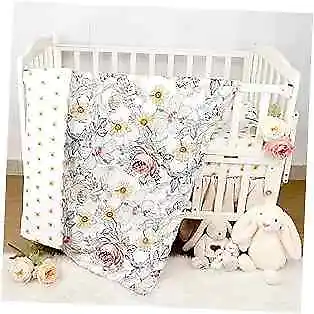 4-Piece Crib Bedding Set, Baby Girl Bedding Crib Set, Flower Crib Floral