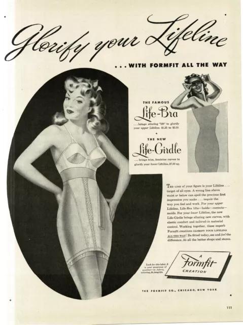 1945 vintage Brassiere AD BESTFORM BRAS , Art a Petty Pinup ! 123019