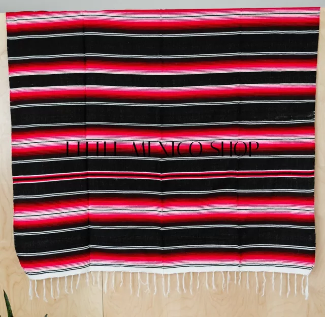 SARAPE Mexican Blankets - PINK/BLACK - Serape Saltillo Handmade Southwest