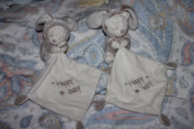 Doudou ORCHESTRA PREMAMAN 2 ours déguisé lapin marron  HAPPY BABY mouchoir blanc