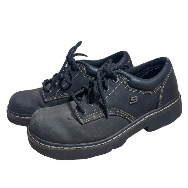 Skechers Parties Mate Black Oxford Chunky Combat Shoes Womens jammers US 8