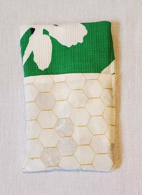 Soporte de tela de viaje hecho a mano con bolsillo; verde floral y geométrico 2