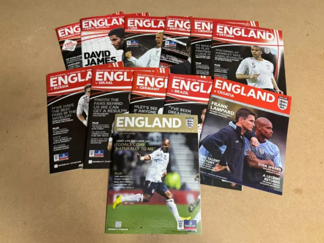 12 England International Match Programmes and Tickets - 1st Match New Wembley