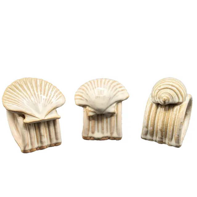 T. Puterbaugh Gill Studio Pottery Napkin Rings Fish Nautical Shells Sea Shore 3