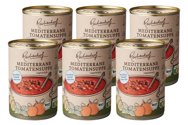 Zuppa di crema di pomodoro Reichenhof piatto pronto pasto 6 x 400 g lattine NUOVO MHD 10/25