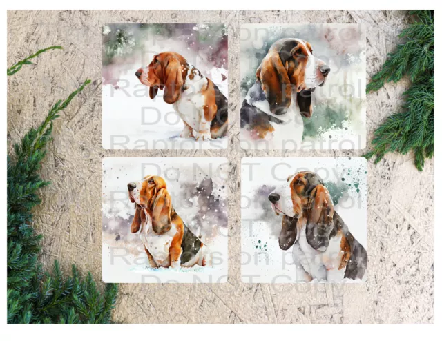 Basset Hound themed neoprene drink coasters, set of 4, CHOICE, absorbent, gifts