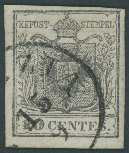 LOMBARDEI UND VENETIEN 2X o, 1850, 10 C. schwarz, Handpapier, Type Ia, Fotobefun