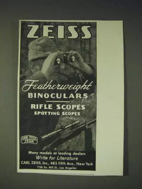 1936 Carl Zeiss Featherweight Binoculars, Rifle Scopes and Spotting Scopes Ad