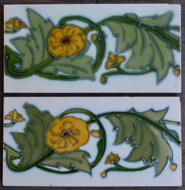 Alfred Meakin - Antique Art Nouveau Majolica 2 Border Tiles C1900