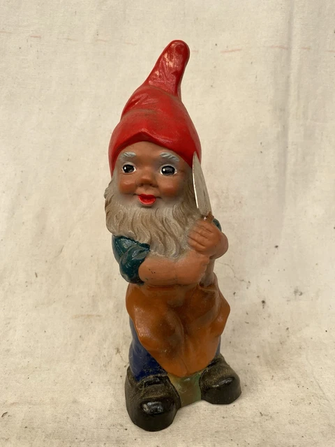 Ancien Nain De Jardin Allongé Vintage - Multicolore, Sculpture Rétro Déco Jardin