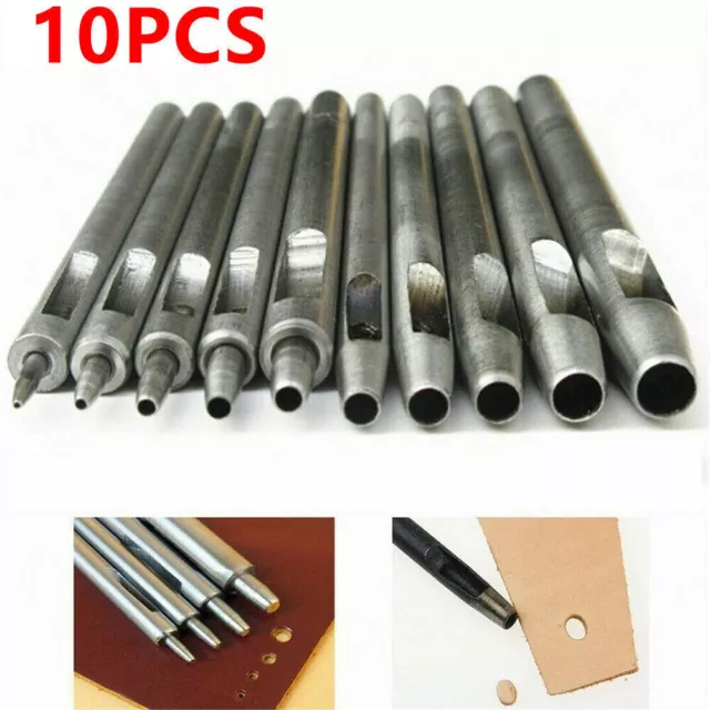 10pcs Heavy Duty Leather Hollow Hole Punch Set DIY Craft Hand Tools 0.5-5mm NEW