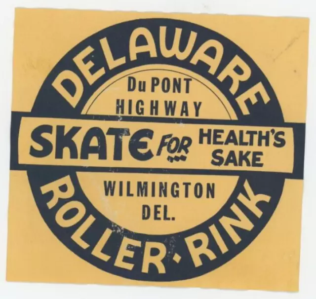 1930-50's Delaware Rink DuPont HIghway, Del. Skating Rink Label Vintage EVN3