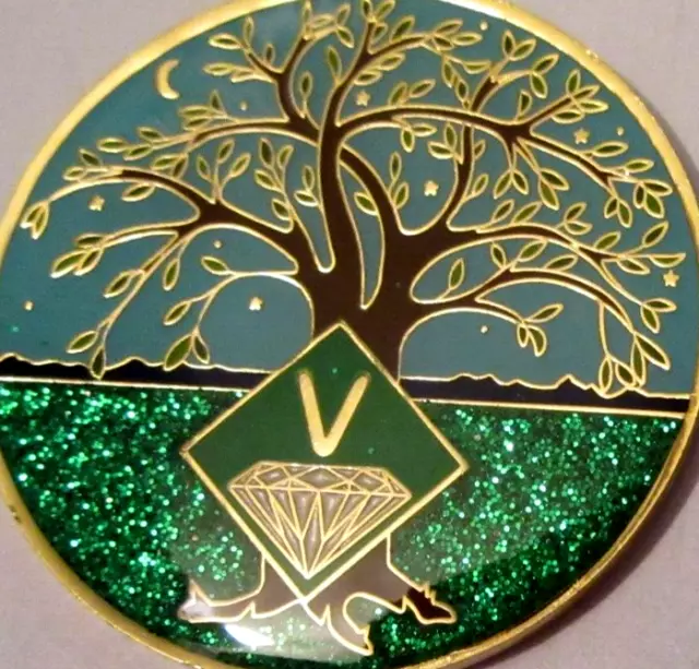 Narcóticos Anónimos NA Árbol Verde 5 Años Recuperación Oración Medallón Dorado Negro
