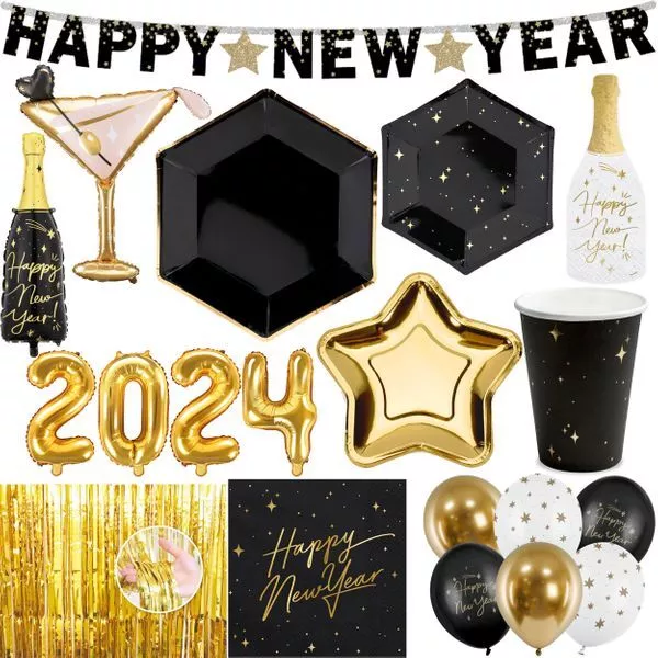Silvester Decorazione 2024 Party Oro Nero Capodanno Articoli da Festa Set