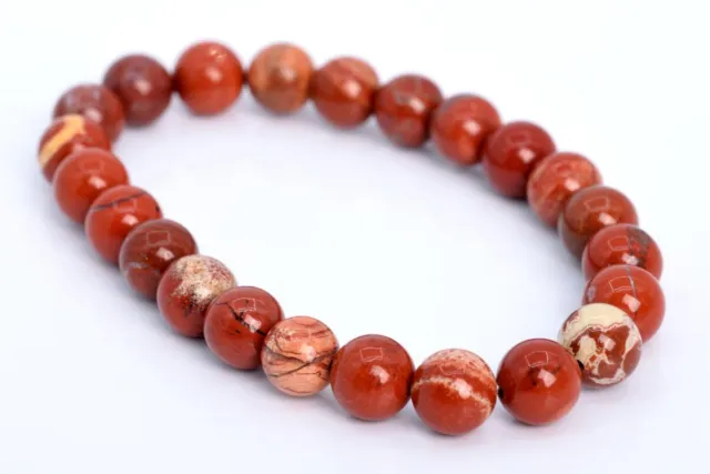 8MM Red Jasper Bracelet Grade A Genuine Natural Round Gemstone Beads 7"