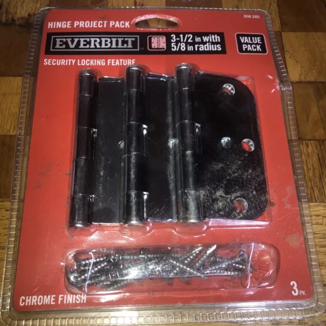 Everbilt Door Hinges 3-1/2 in. Chrome 5/8 in. radius Security 3 Pack 806 285