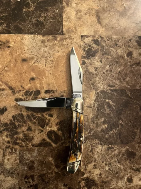 Rough Ryder Copperhead Pocket Knife Carbon Steel Blades Cinnamon Bone RR 2422