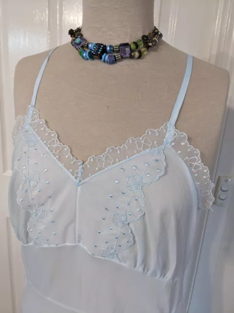 Genuine Vintage 70’s GENTEX Lingerie Sky Blue Slip Petticoat lace Trim Size OS