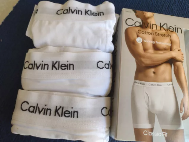 3 Pack White Calvin Klein Men's Classic Fit Cotton Stretch BOXER BRIEFS  S/M