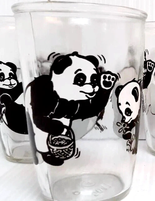 VTG Lot of 5 Brockway Glass Penn Maid Sour Cream B&W Graphic Panda Bear Glasses