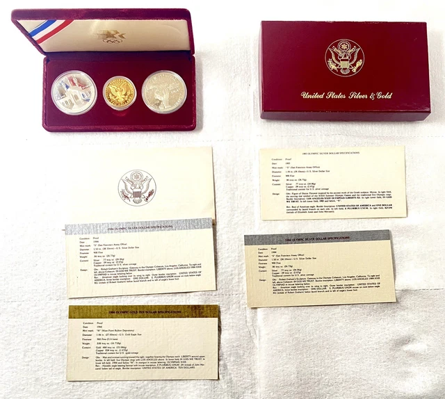 US Gold Coin 1983 1984 Olympic Proof Gold Ten Dollar and Silver Dollars Coin Set