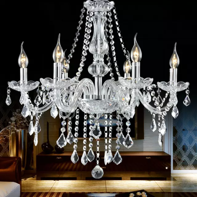 E12 Elegant Crystal Candle Decoration Chandelier Pendant Ceiling Light 6 Lamp US