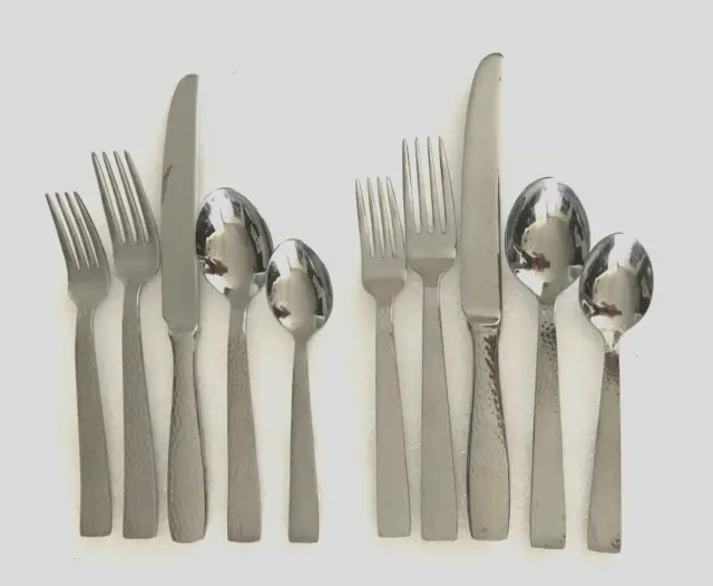 Godinger CASTELLO Place Settings Service for 2 Hammered Stainless 10 Pieces