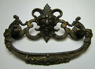 19c Victorian HORNED DEVIL HEAD FACES Pull Bronze Brass Architectural Hardware