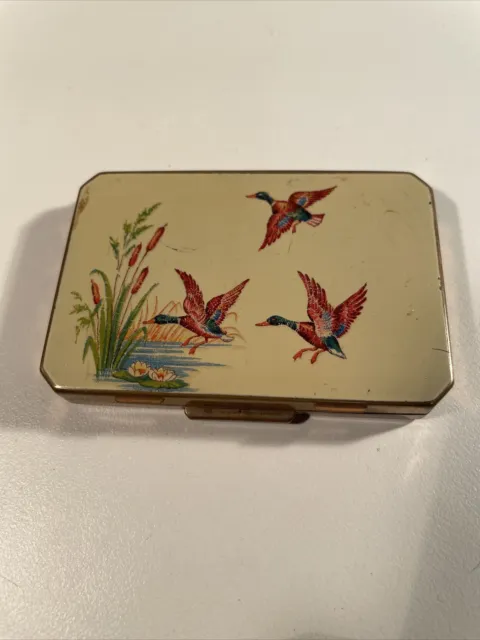 Vintage Brass Stratton Compact/Case Enamel Flying Ducks Collectable Rare