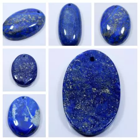 Natural Oval Shape Lapis Lazuli Cabochon Loose Gemstone With 2 mm Hole