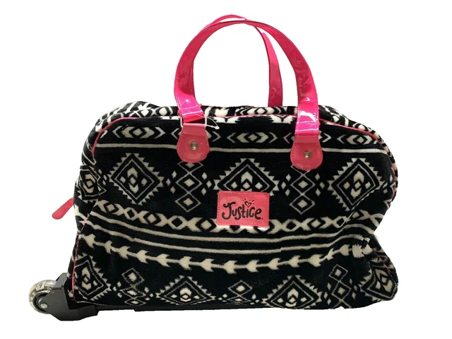 Justice Rolling Bag Light Up Wheels Carryon Travel Luggage Suitcase Black White