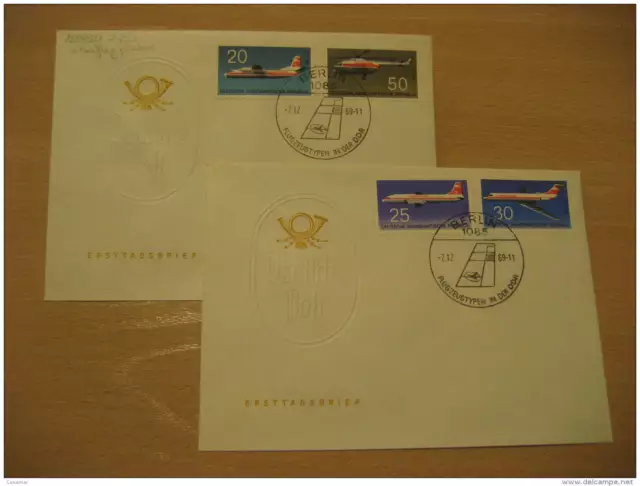 HELICOPTER INTERFLUG ... Yvert 1217/20 Air Plane BERLIN 1969 FDC Cancel 2 Cover