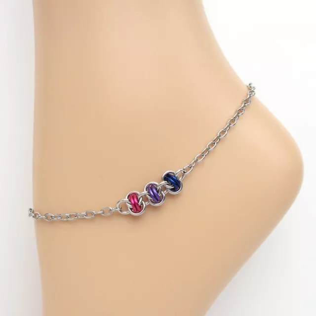 Bi pride anklet, chainmail barrel weave, handmade LGBTQ jewelry