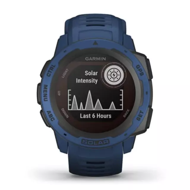 Garmin Instinct Solar, Solar-powered Rugged Blue Refurbished Good CRACKED SCREEN