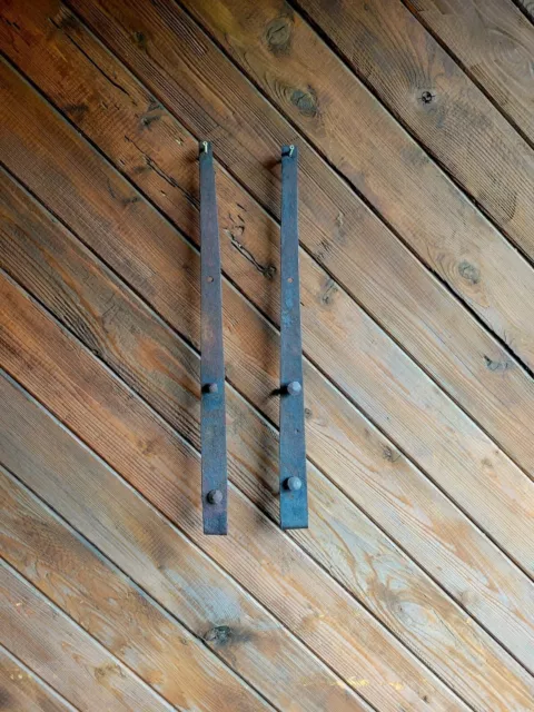 19c Antique Hand Wrought Forged Iron Barn Door Strap Hinges 24 3/4"